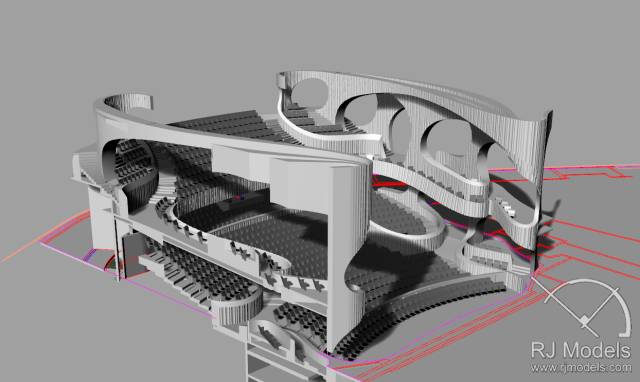 戲曲中心建筑模型的大小為1230mm X 830mm X 590mm ，歷時(shí)1個(gè)月制成。戲曲中心的外觀別樹一格，糅合了傳統(tǒng)與現(xiàn)代元素，整體屬于流線型設(shè)計(jì)，外觀如同舞臺(tái)簾幕一般。從建筑模型的設(shè)計(jì)中觀看，▲戲曲中心的結(jié)構(gòu)為流線外型和內(nèi)部空間， 呈現(xiàn)出「氣」的概念。。